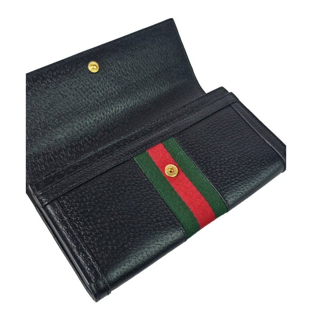 GUCCI Calfskin Web Ophidia Continental Wallet Black Striped Flap Leather GG Bag - Picture 15 of 16